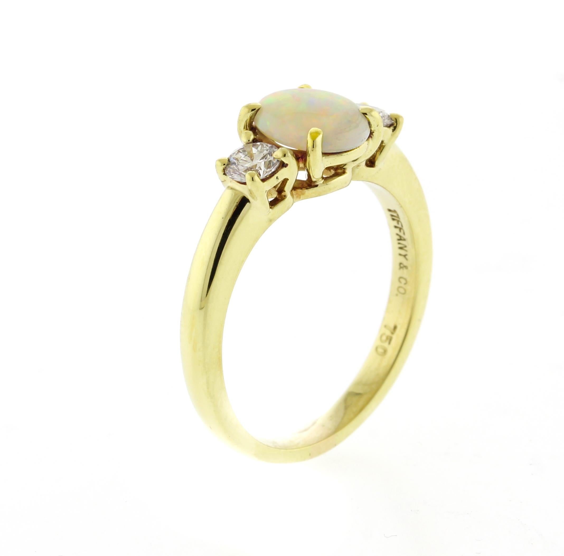 Oval Cut Tiffany & Co. Oval Opal & Diamond Ring in 18kt Gold For Sale