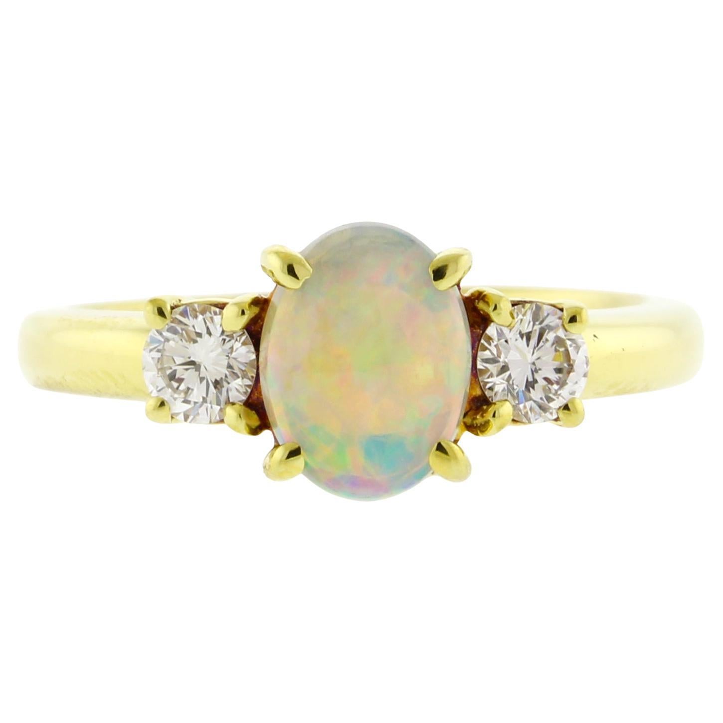 Tiffany & Co. Oval Opal & Diamond Ring in 18kt Gold For Sale
