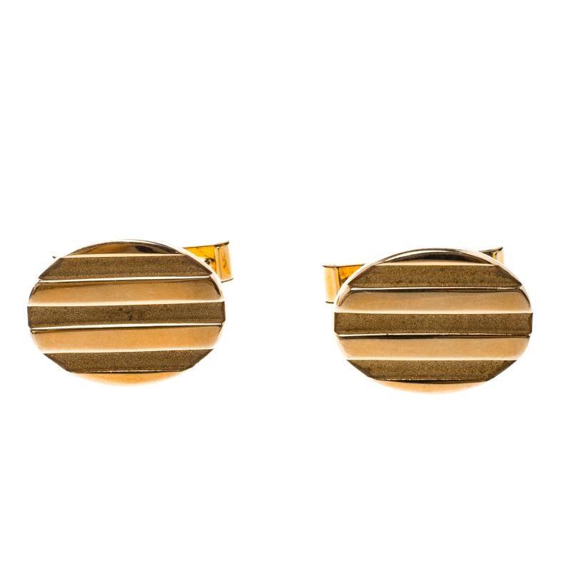 Tiffany & Co. Oval Stripe Textured 18k Yellow Gold Cufflinks