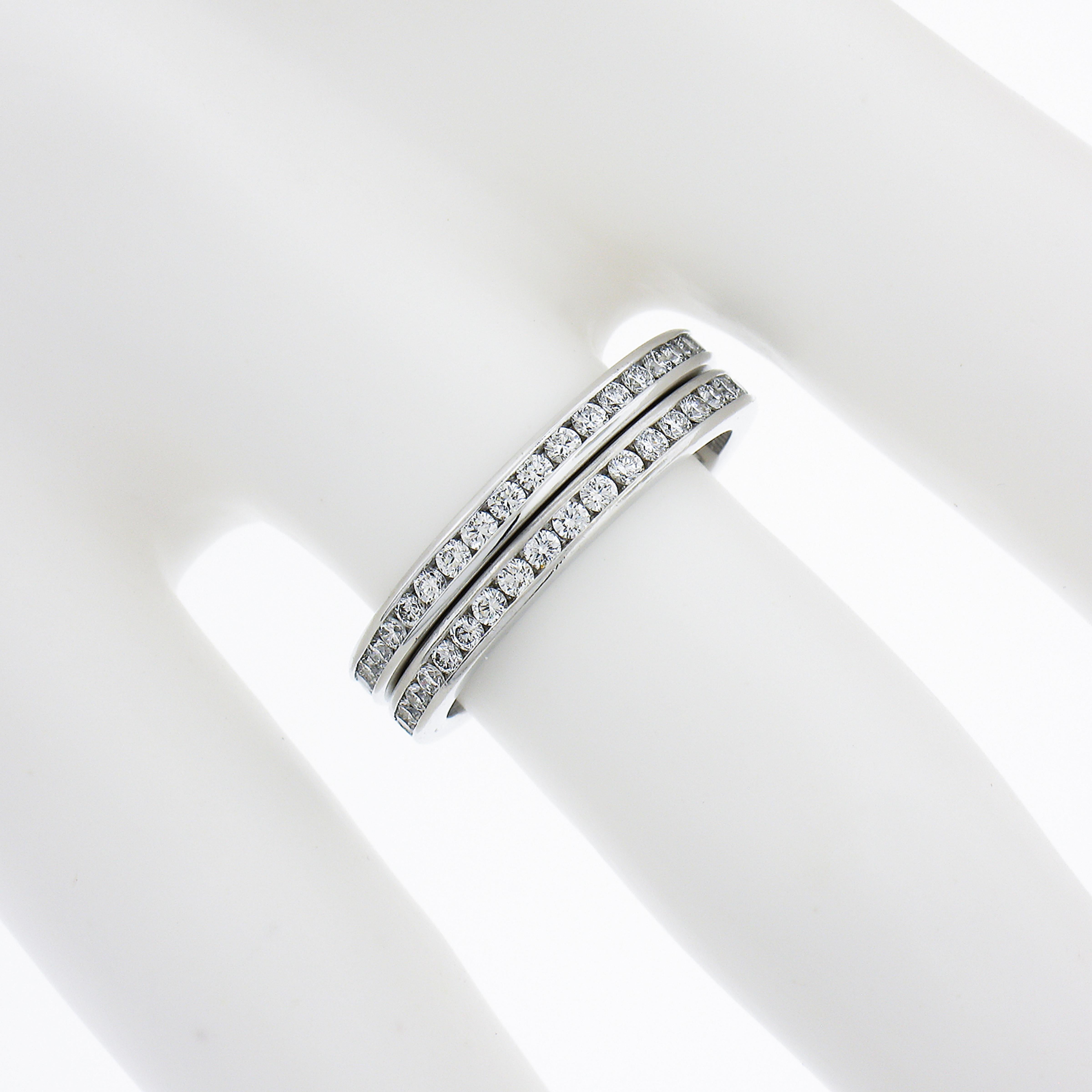 Round Cut Tiffany & Co. Pair of Platinum 1ctw Channel Set Diamond Band Stack Guard Rings For Sale