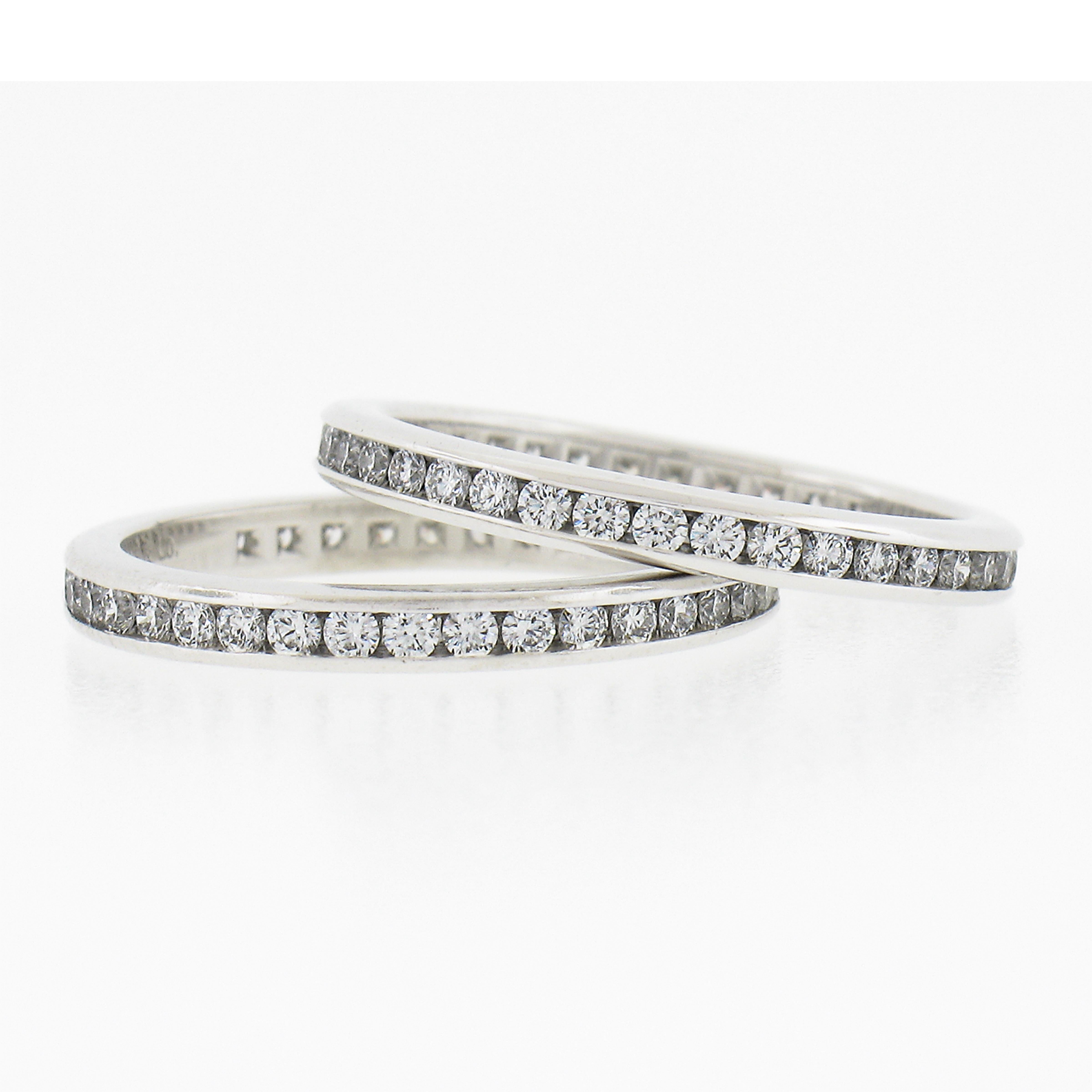Tiffany & Co. Pair of Platinum 1ctw Channel Set Diamond Band Stack Guard Rings In Excellent Condition For Sale In Montclair, NJ