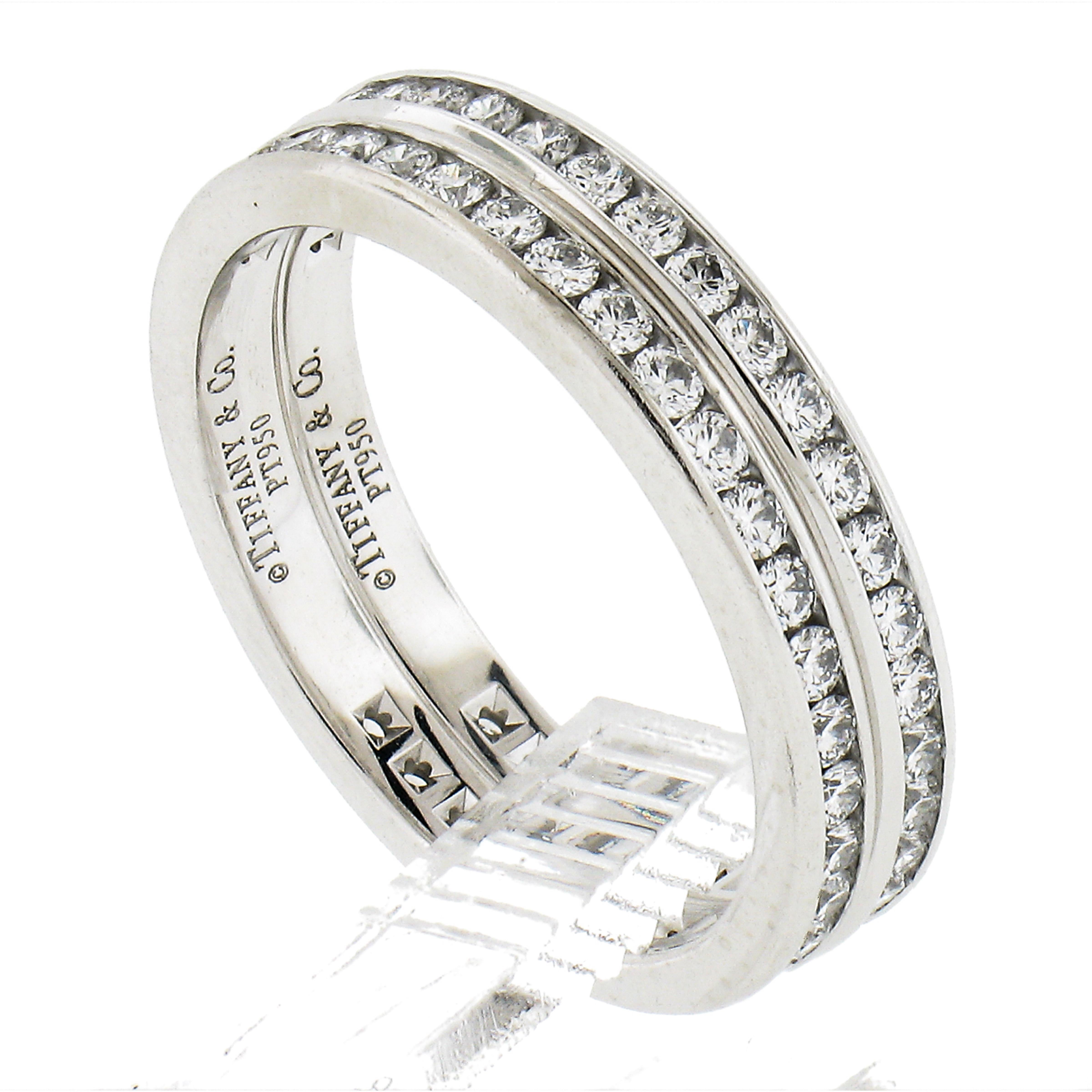 Tiffany & Co. Pair of Platinum 1ctw Channel Set Diamond Band Stack Guard Rings For Sale 1