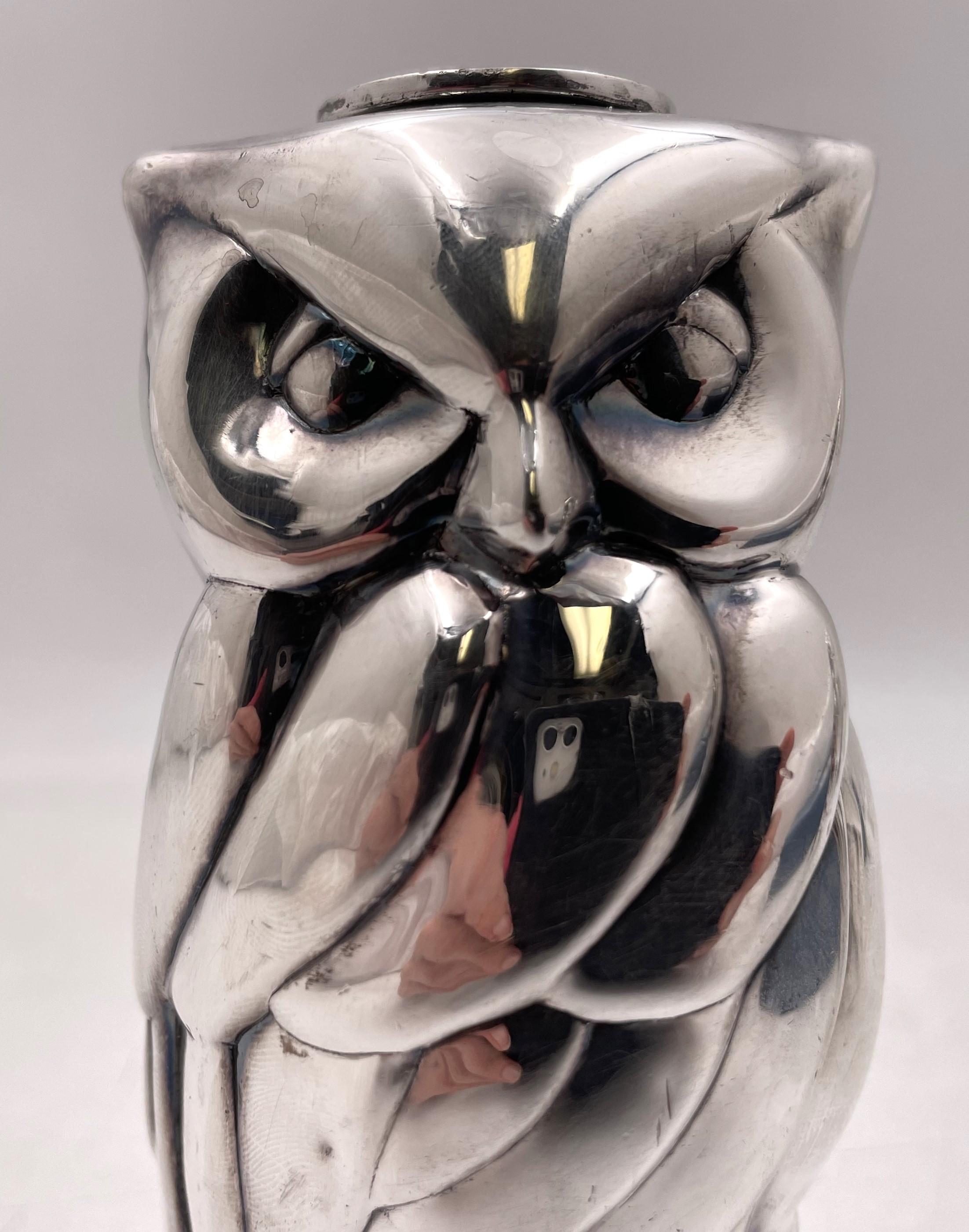 American Tiffany & Co. Pair of Rare Sterling Silver Owl-Shaped Candlesticks Mid-Century