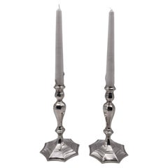Tiffany & Co. Pair of Sterling Silver Mid-Century Modern English Candlesticks