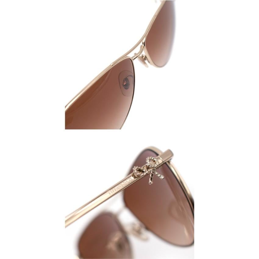 Tiffany & Co. Pale Gold Ribbon Temple Aviator Sunglasses 2