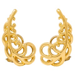 Tiffany & Co. Paloma Picasso 18 Karat Gelbgold 1980er Vintage Feder Ohrringe