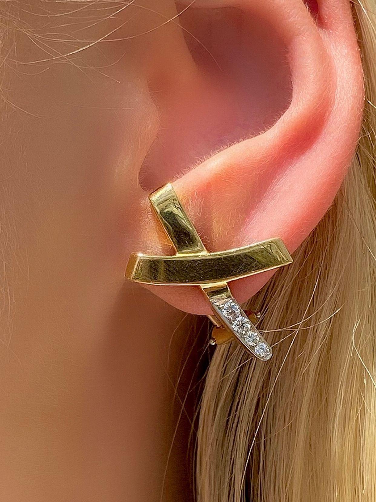 Tiffany & Co. Paloma Picasso 18 Karat Yellow Gold and Diamond Kiss Earrings 2