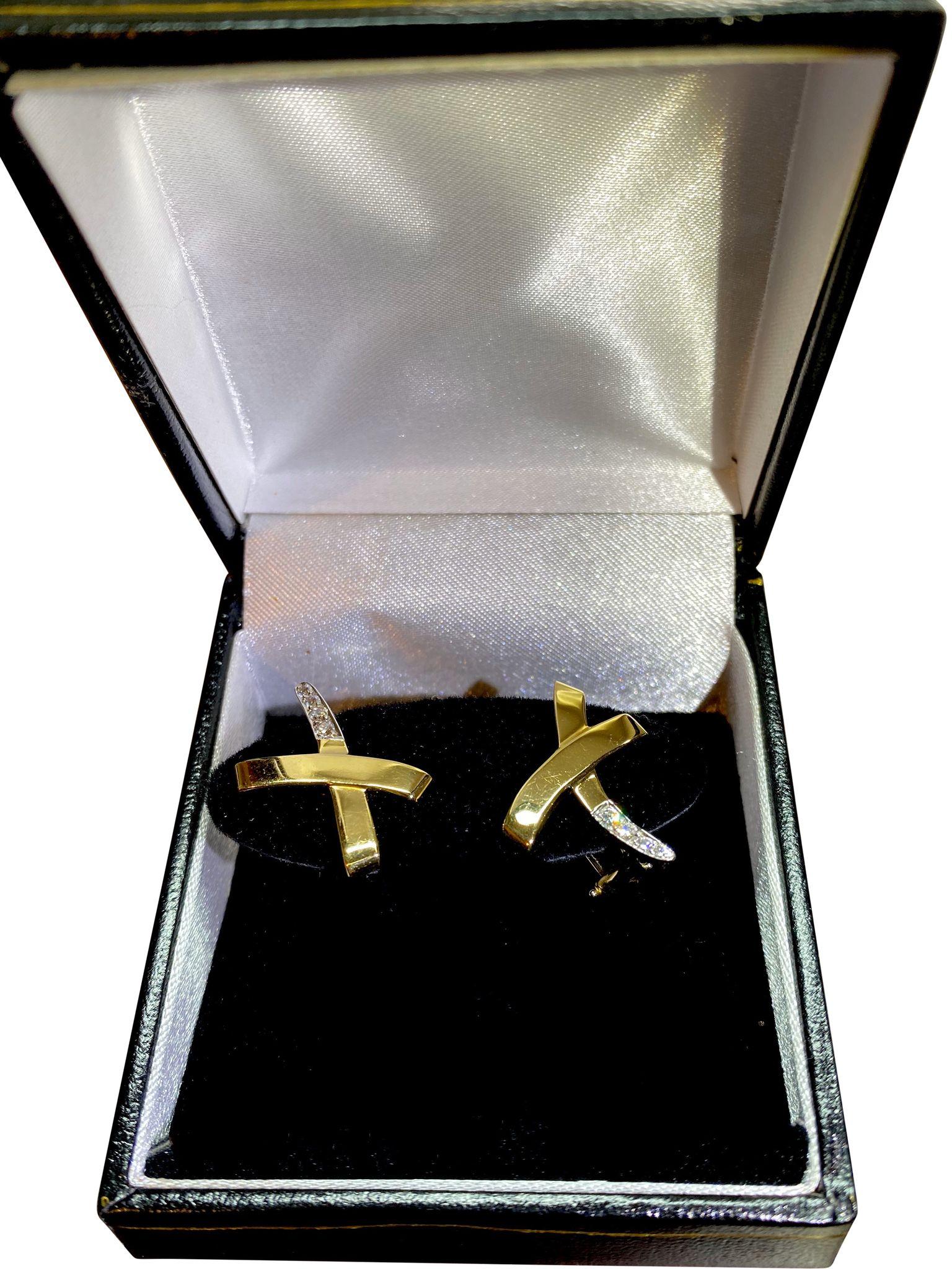 Tiffany & Co. Paloma Picasso 18 Karat Yellow Gold and Diamond Kiss Earrings 4