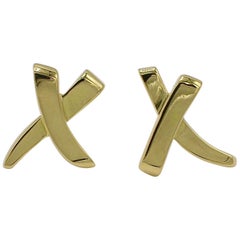 Tiffany & Co. Paloma Picasso 18 Karat Yellow Gold Graffiti X-Motif Stud Earrings
