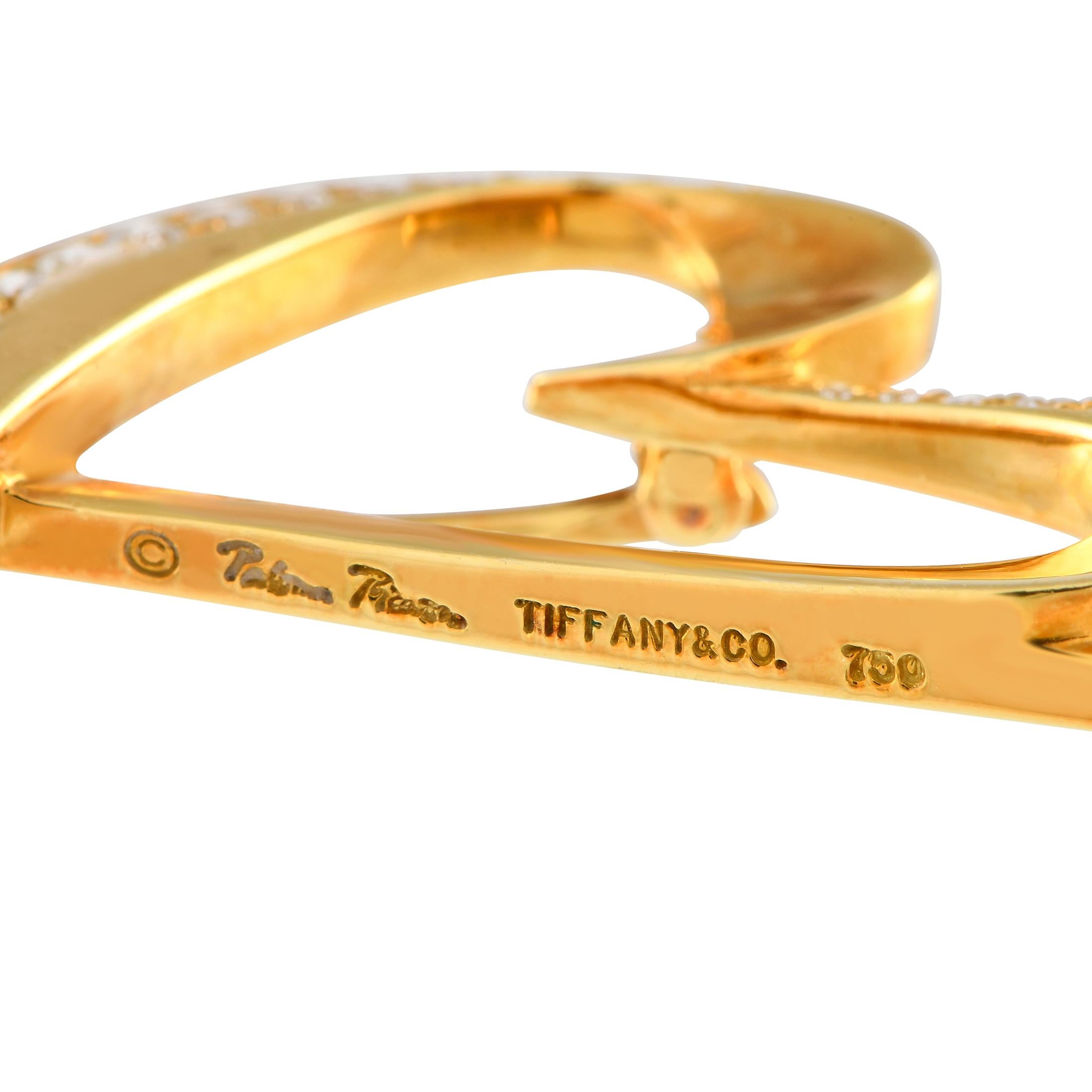 Round Cut Tiffany & Co. Paloma Picasso 18K Gold 1.35ct Diamond Heart and Arrow Brooch