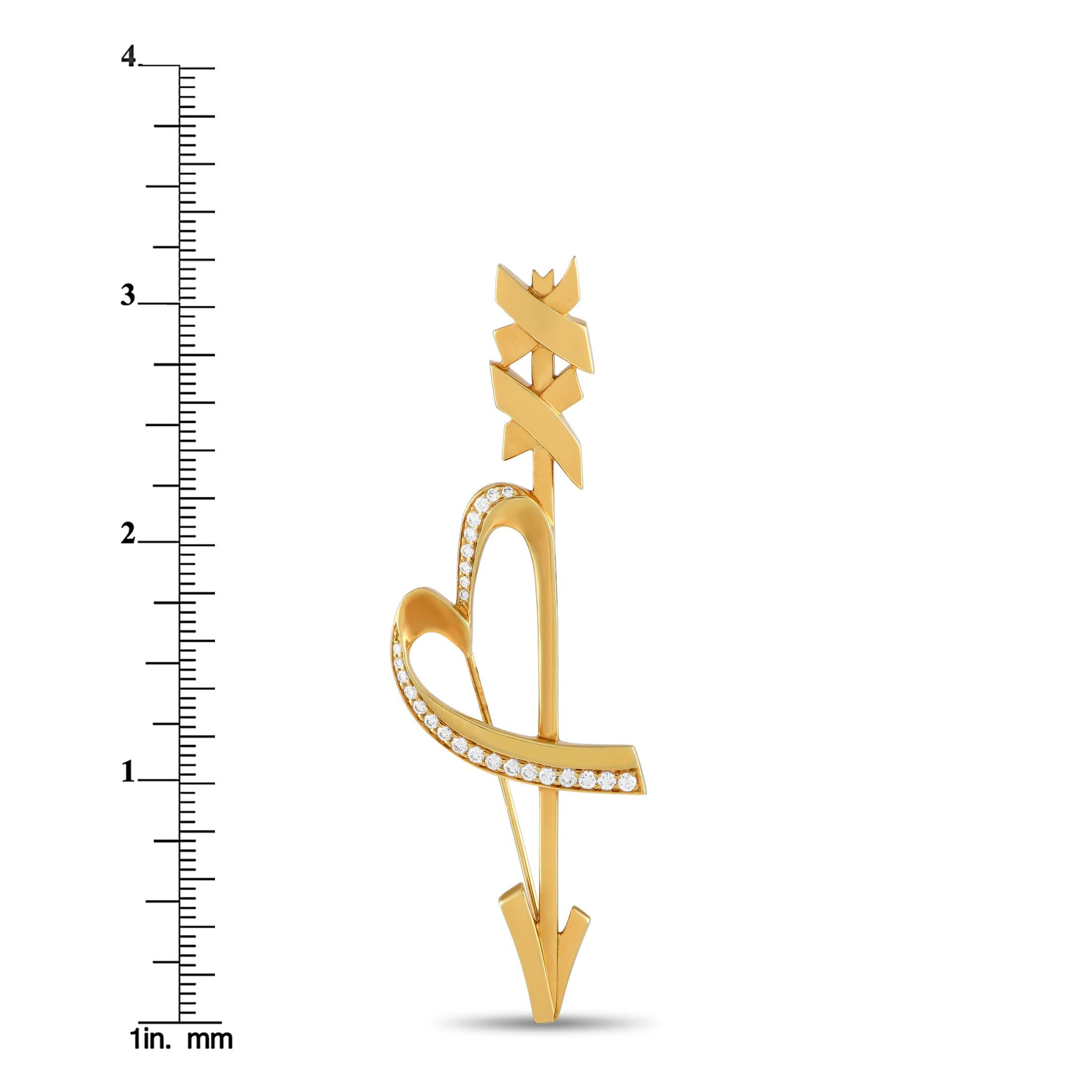 Tiffany & Co. Paloma Picasso 18K Gold 1.35ct Diamond Heart and Arrow Brooch In Excellent Condition In Southampton, PA