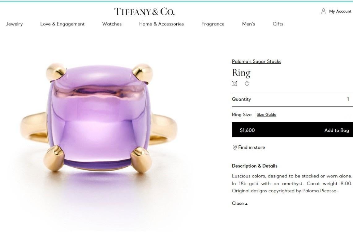 Cabochon TIFFANY & Co. Paloma Picasso - Anello in oro 18 carati con ametista da 8,0ct - 7