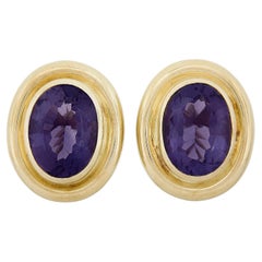 Tiffany & Co. Paloma Picasso 18 Karat Gold Lünette Oval Amethyst Große Clip-On-Ohrringe