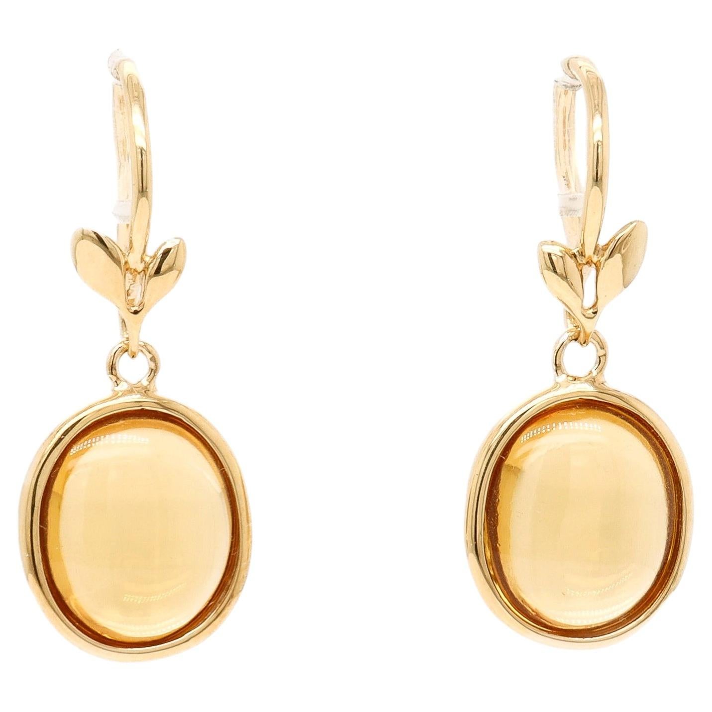 Tiffany & Co Paloma Picasso 18k Gold & Citrine Cabochon Olive Leaf Drop Earrings For Sale