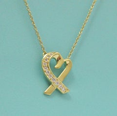 TIFFANY & Co. Paloma Picasso 18K Gold Diamond Loving Heart Pendant Necklace