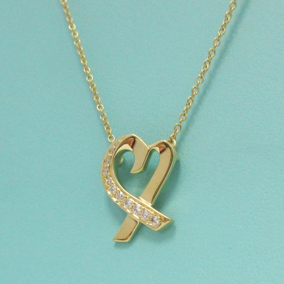 TIFFANY & Co. Collana Paloma Picasso for Tiffany & Co. in oro 18 carati con ciondolo a cuore con diamante In condizioni ottime in vendita a Los Angeles, CA