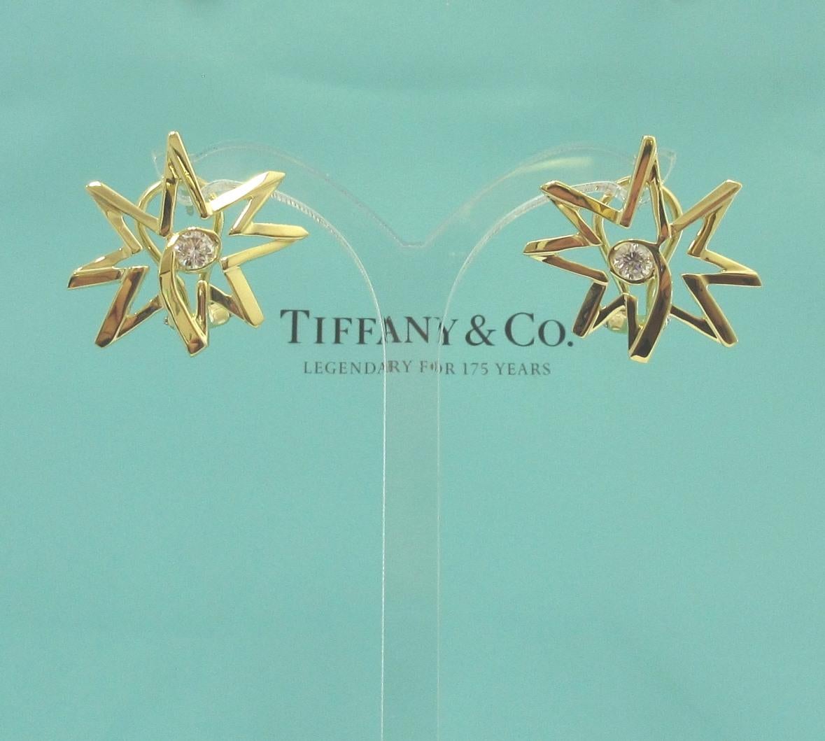 TIFFANY & Co. Pendientes Sol de Diamantes de Oro de 18 quilates Paloma Picasso Corte redondo en venta