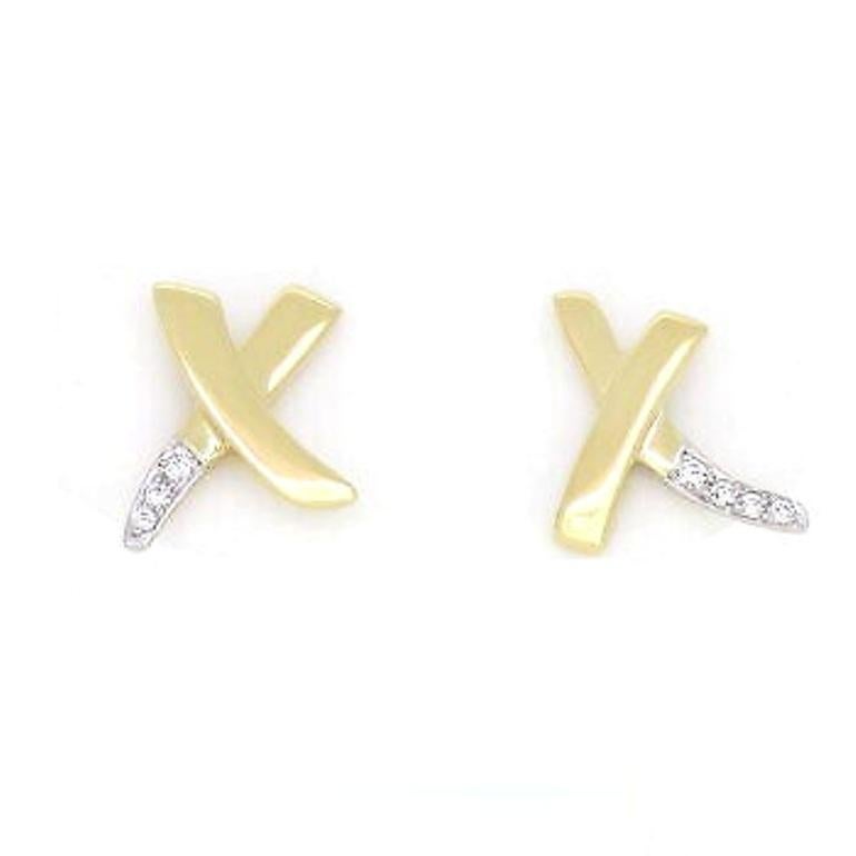 TIFFANY & Co. Paloma Picasso 18K Gold Diamond X Earrings

Metal: 18K gold
Measurement: 16mm long x 12mm wide
Weight: 3.0 grams
Diamond: 7 round diamonds, carat total weight .07 approx.
Hallmark: 