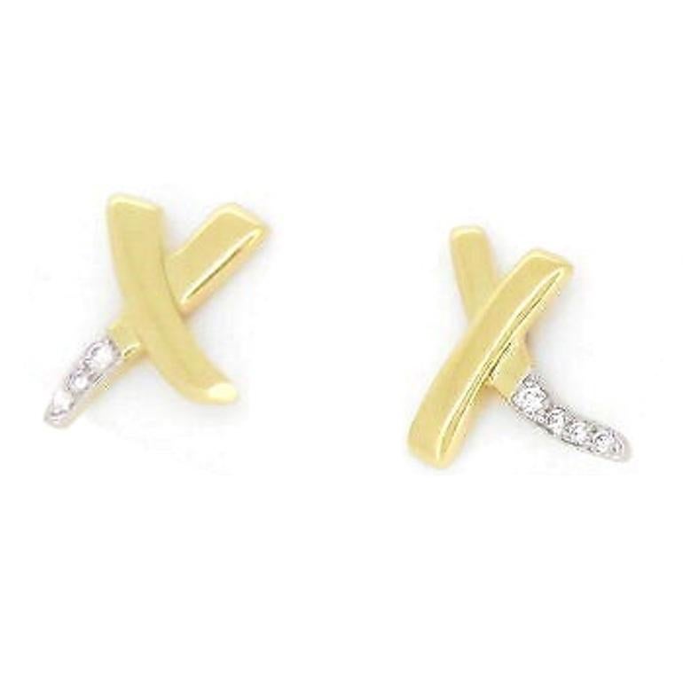 Round Cut TIFFANY & Co. Paloma Picasso 18K Gold Diamond X Earrings For Sale