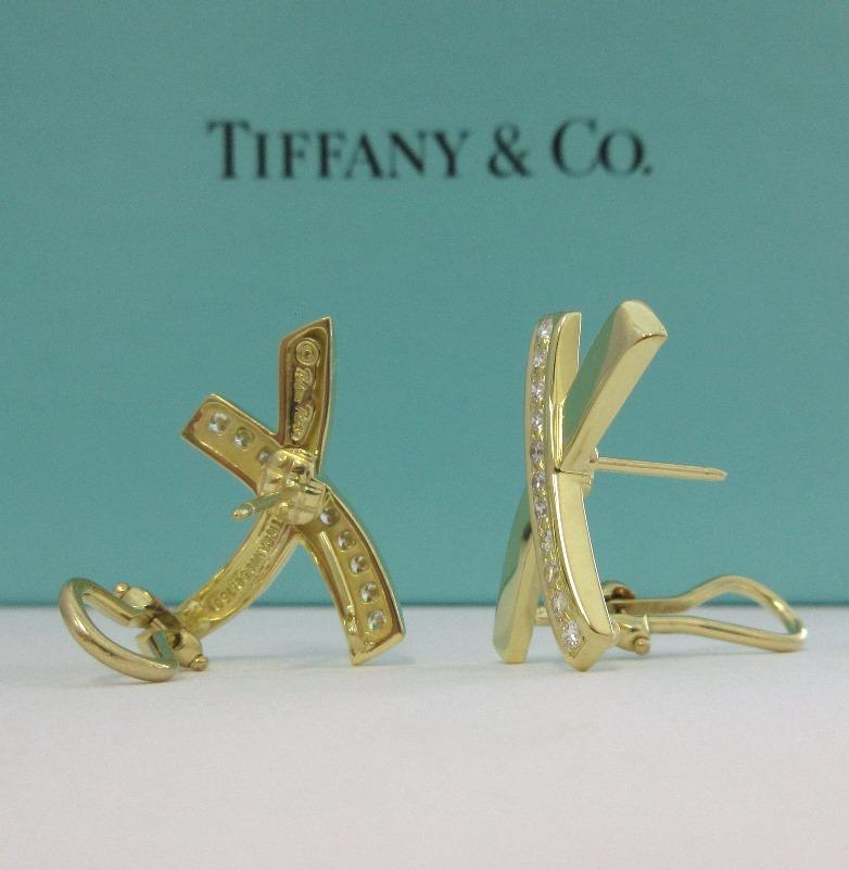 Round Cut TIFFANY & Co. Paloma Picasso 18K Gold Diamond X Earrings Large