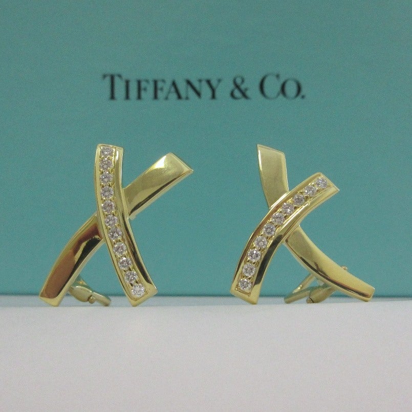 TIFFANY & Co. Paloma Picasso Pendientes X Diamante Oro 18K Grande