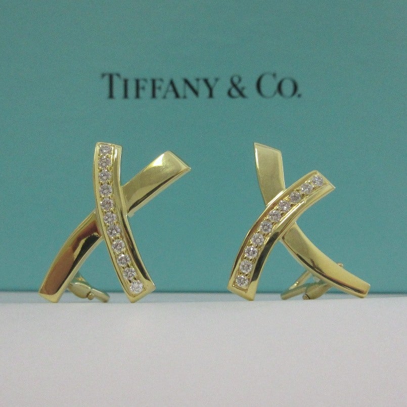 TIFFANY & Co. Paloma Picasso 18K Gold Diamond X Earrings Large