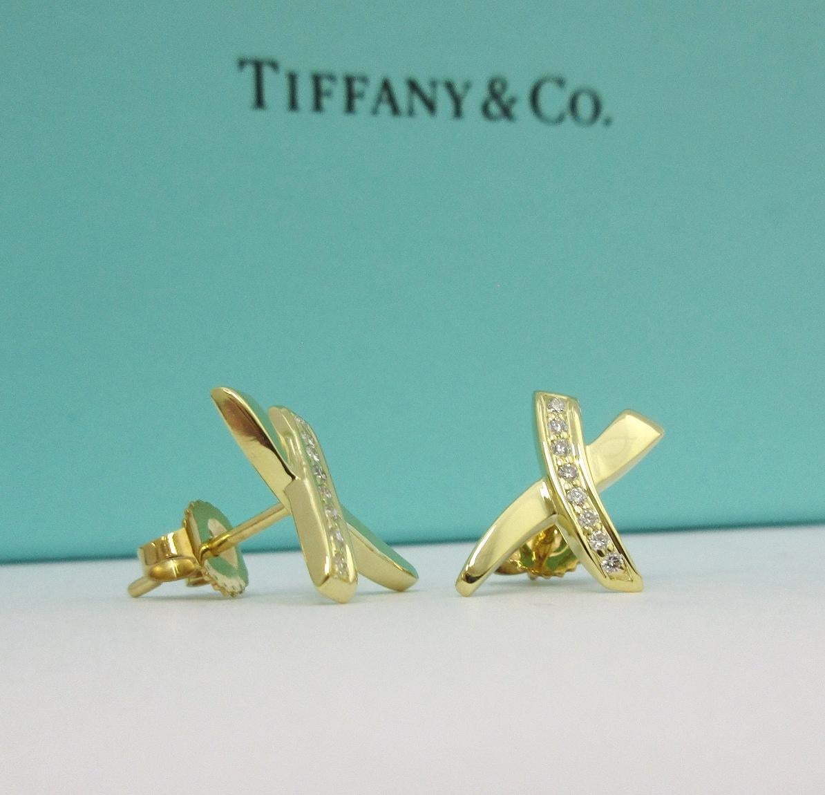 TIFFANY & Co. Paloma Picasso 18K Gold Diamond X Earrings New In New Condition For Sale In Los Angeles, CA