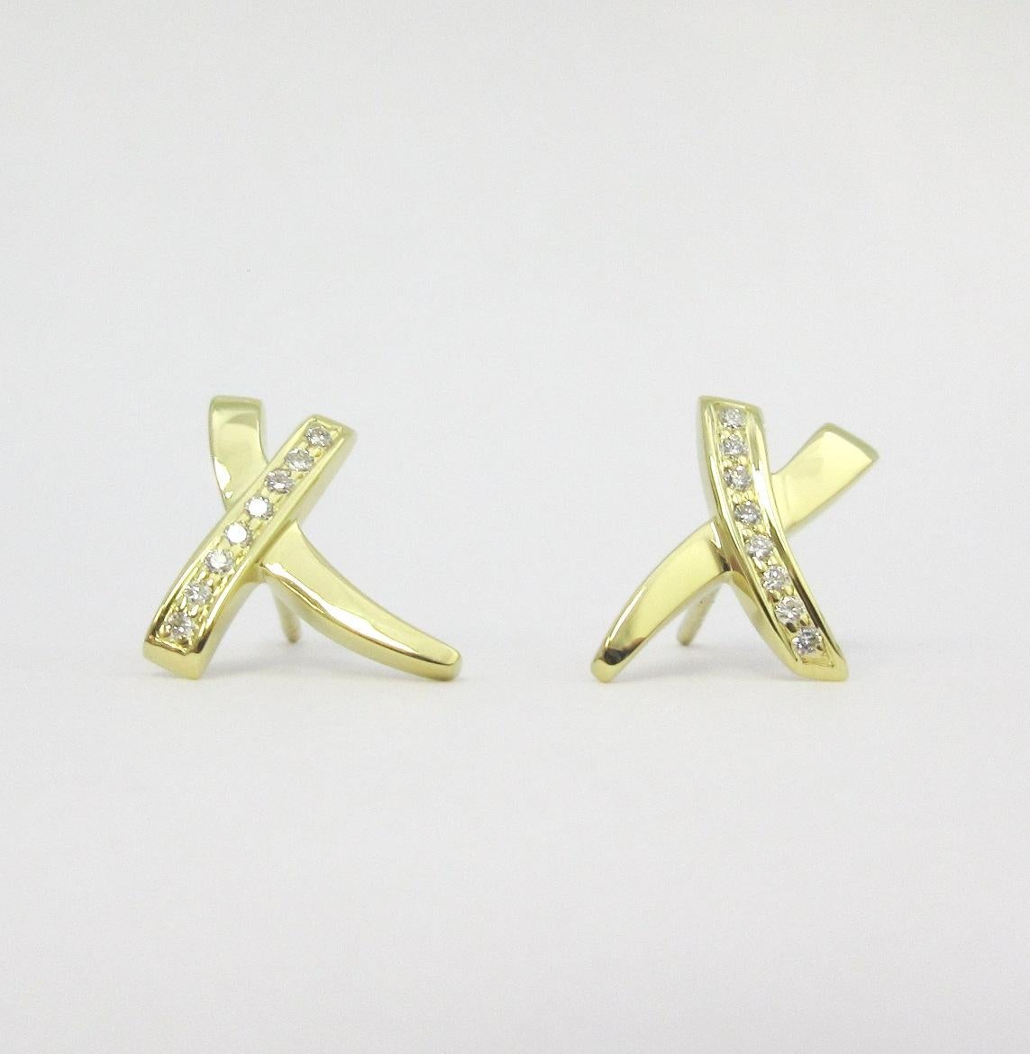 Women's TIFFANY & Co. Paloma Picasso 18K Gold Diamond X Earrings New For Sale