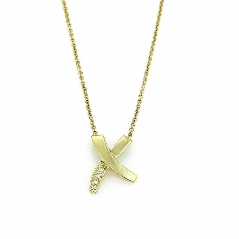 TIFFANY & Co. Paloma Picasso 18K Gold Diamond X Pendant Necklace In Excellent Condition For Sale In Los Angeles, CA