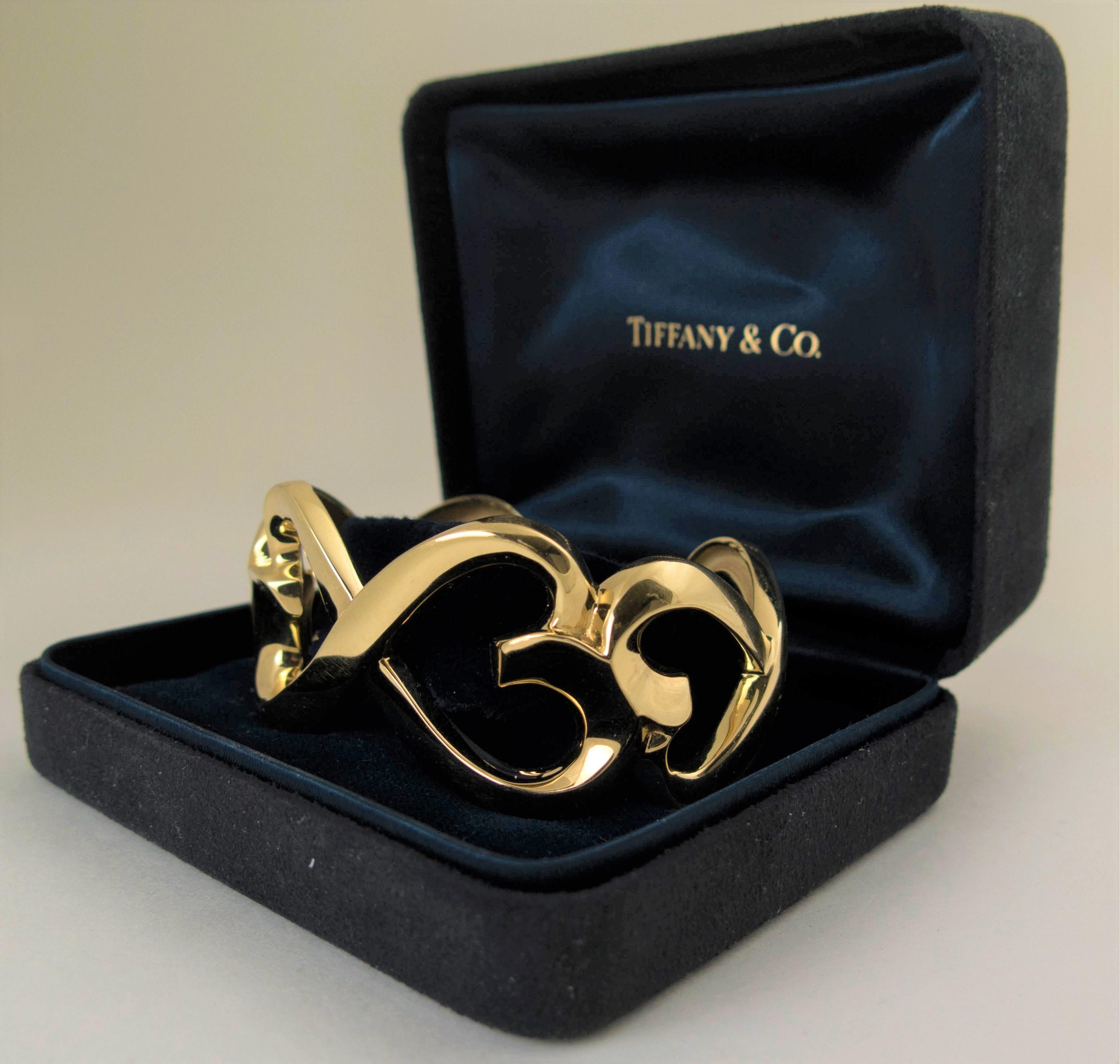 Tiffany & Co. Paloma Picasso 18 Karat Gold 'Double Loving' Bangle Cuff Bracelet For Sale 2