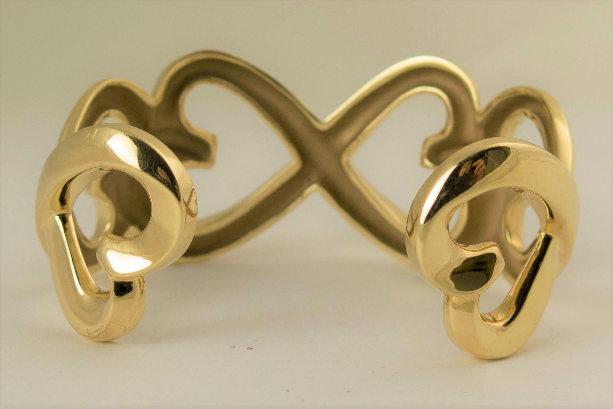 Tiffany & Co. Paloma Picasso 18 Karat Gold 'Double Loving' Bangle Cuff Bracelet In Good Condition For Sale In Austin, TX
