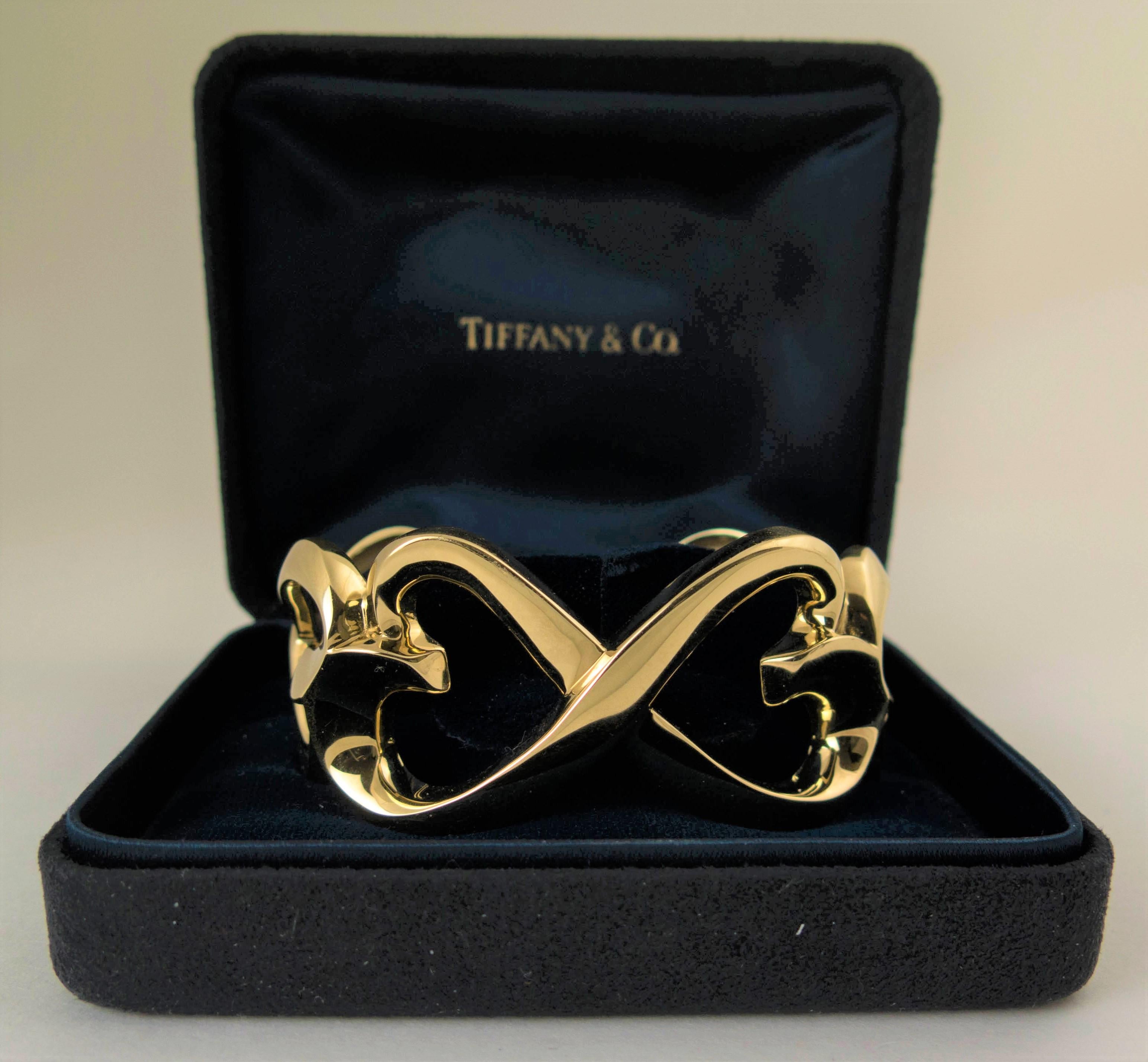 Women's Tiffany & Co. Paloma Picasso 18 Karat Gold 'Double Loving' Bangle Cuff Bracelet For Sale