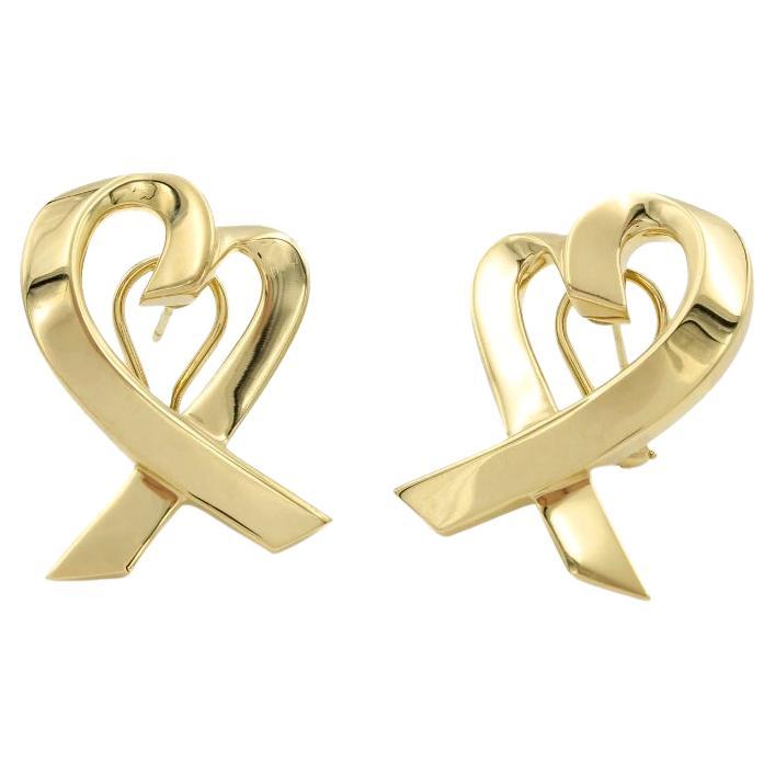 TIFFANY & Co. Paloma Picasso 18K Gold Liebevolle Herz Ohrringe Extra Groß