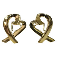 Retro Tiffany & Co. Paloma Picasso 18k Gold Loving Heart Lever Back Earrings