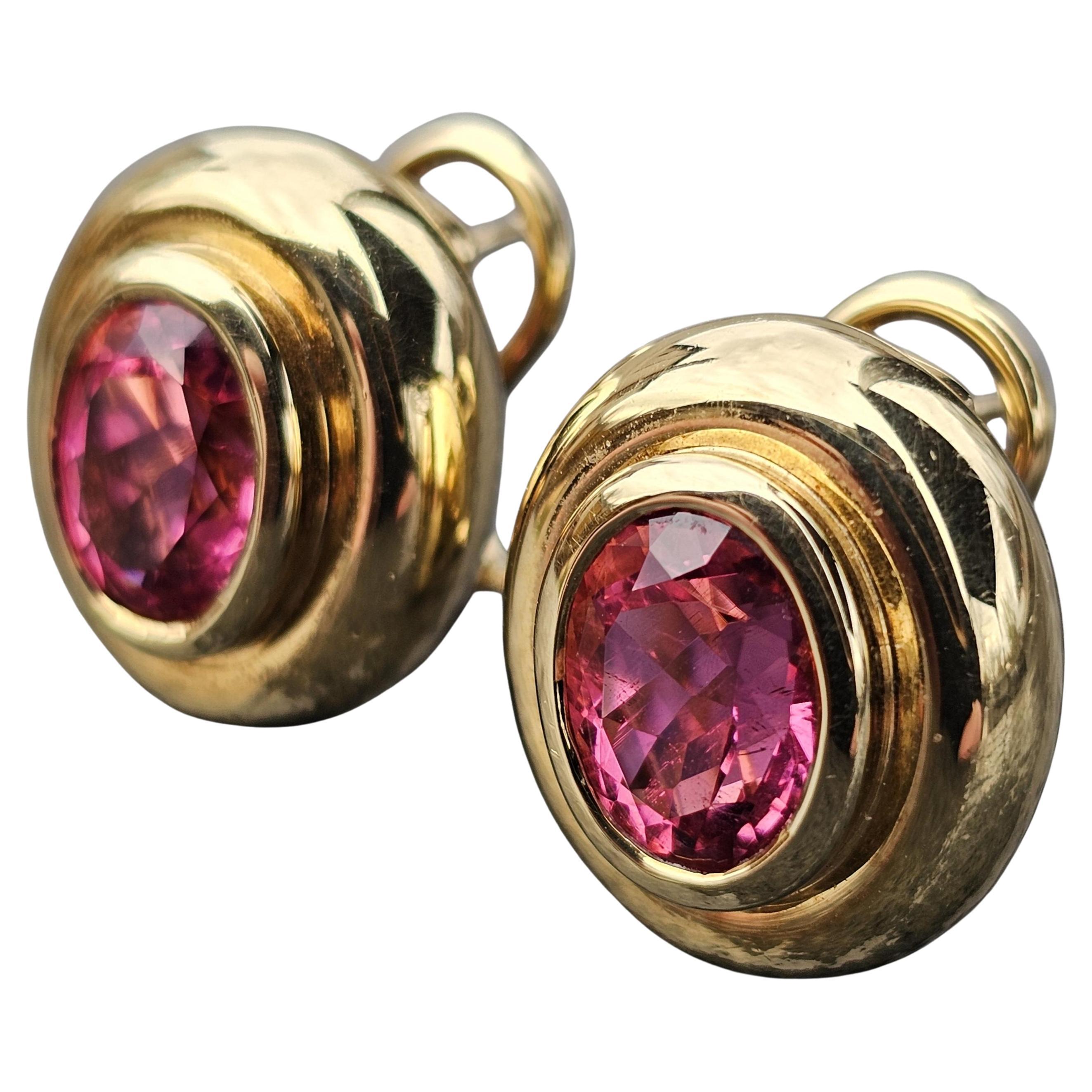 Tiffany 
Co. Paloma Picasso 18k Gold Oval Rubellite Tourmaline Earrings 17.7g