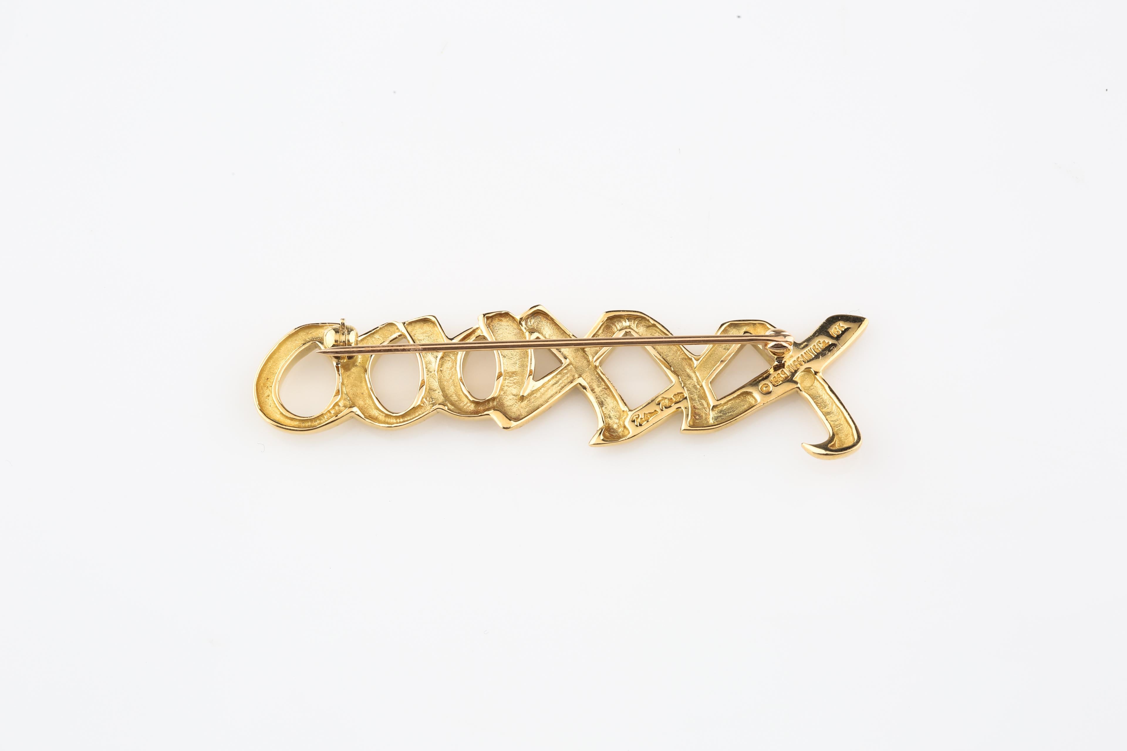 Modern Tiffany & Co Paloma Picasso 18k Gold Pin XS & OS Brooch Hugs & Kisses XXXOOO For Sale