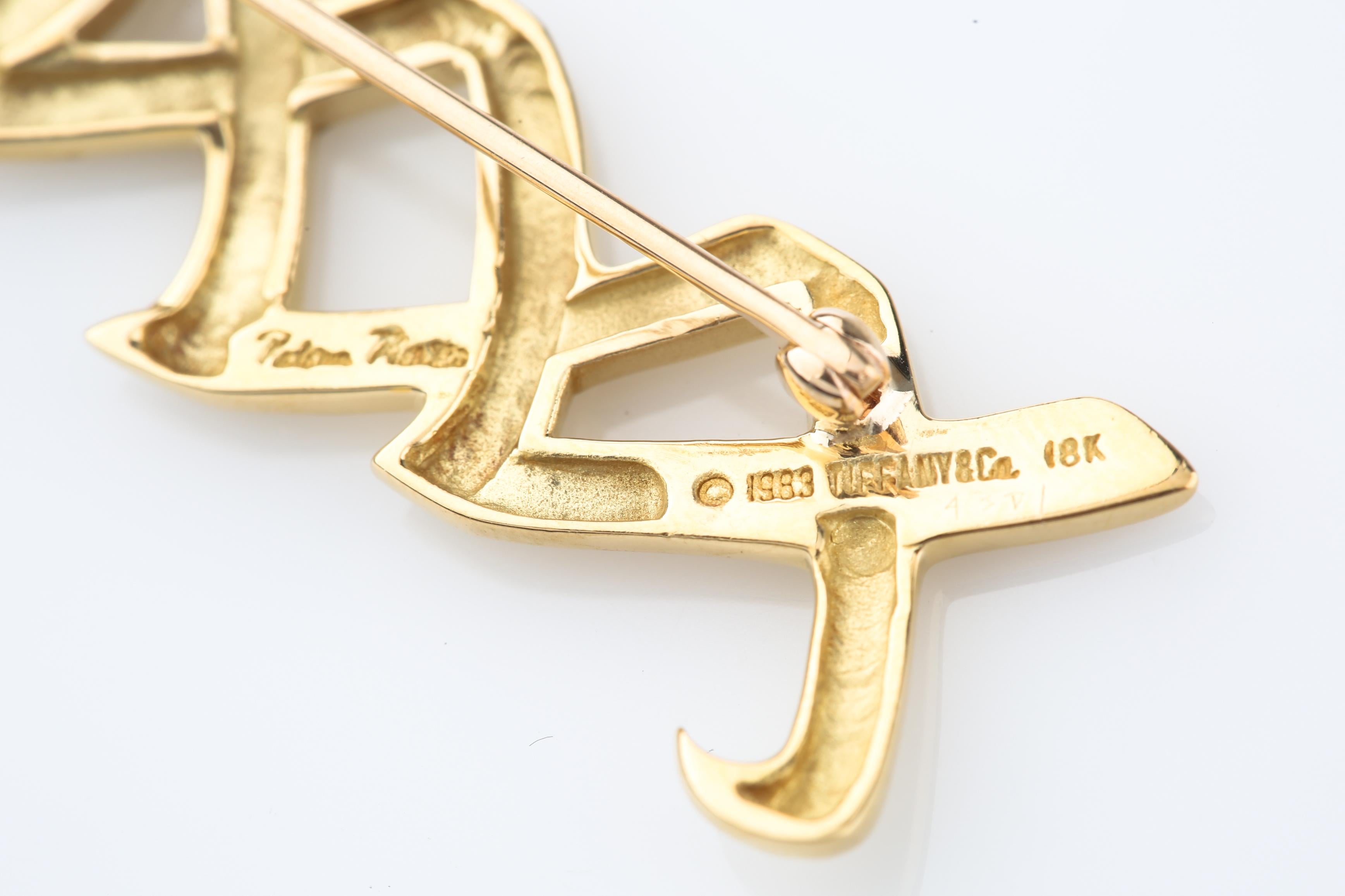 Tiffany & Co Paloma Picasso 18k Gold Pin Xs & Os Brosche Hugs & Kisses XXXOOO im Zustand „Gut“ im Angebot in Sherman Oaks, CA