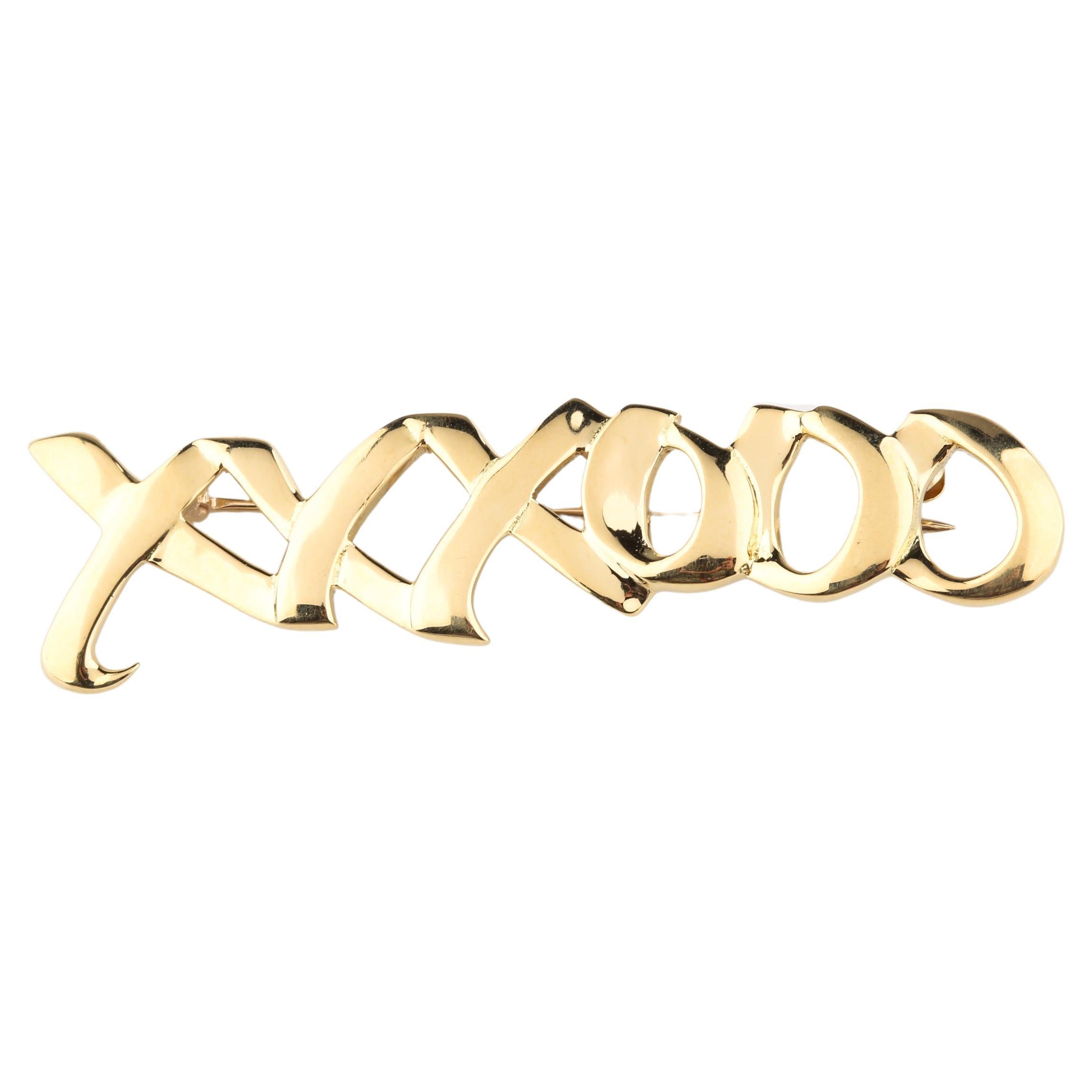 Tiffany & Co Paloma Picasso 18k Gold Pin XS & OS Brooch Hugs & Kisses XXXOOO