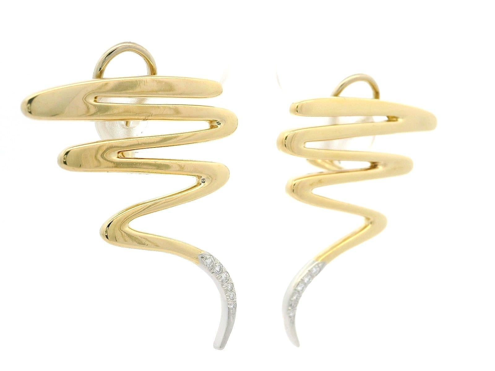 Brilliant Cut Tiffany & Co. Paloma Picasso 18k Gold Platinum 0.15ctw Diamond Zig Zag Earrings For Sale