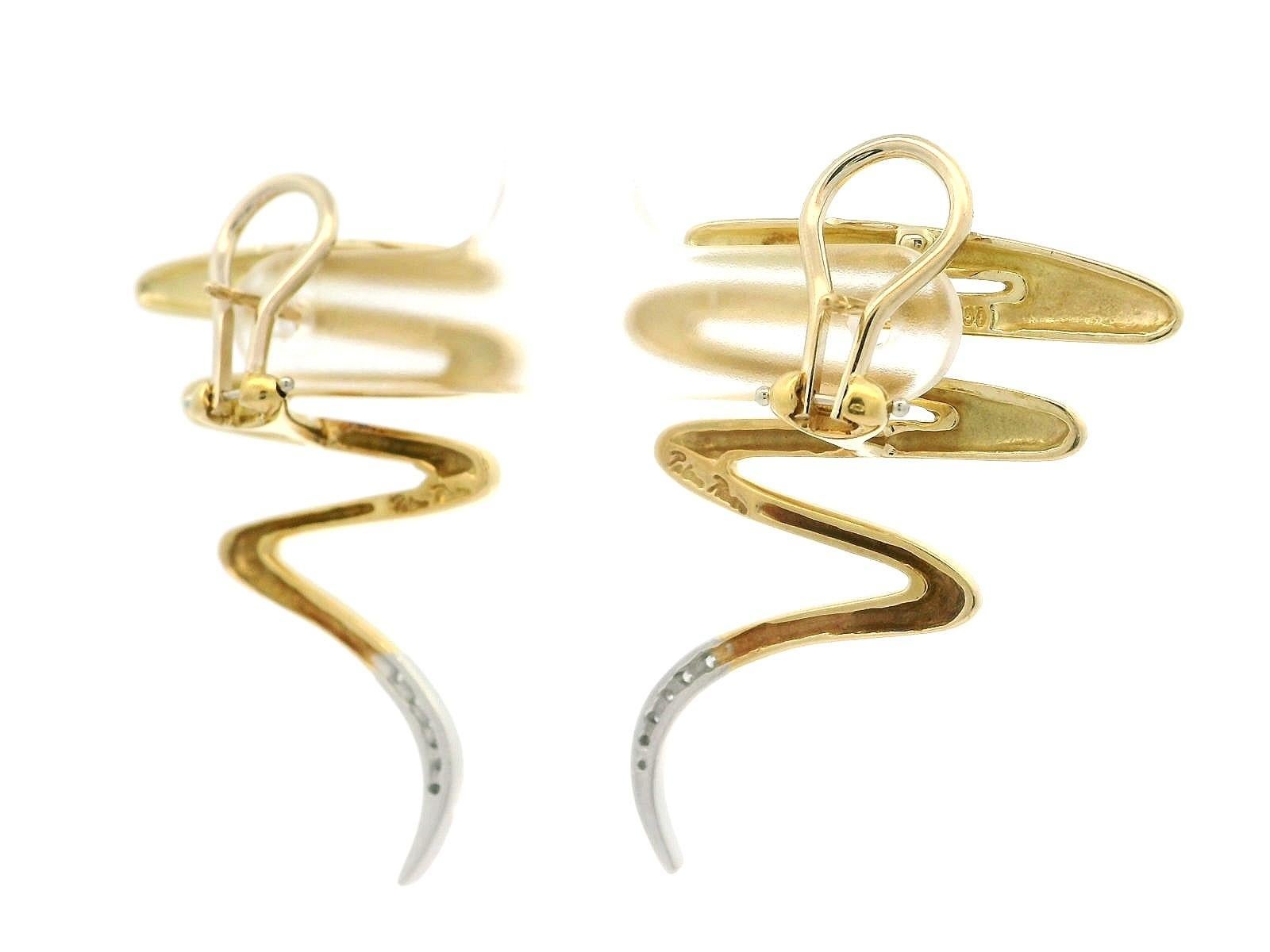Women's Tiffany & Co. Paloma Picasso 18k Gold Platinum 0.15ctw Diamond Zig Zag Earrings For Sale