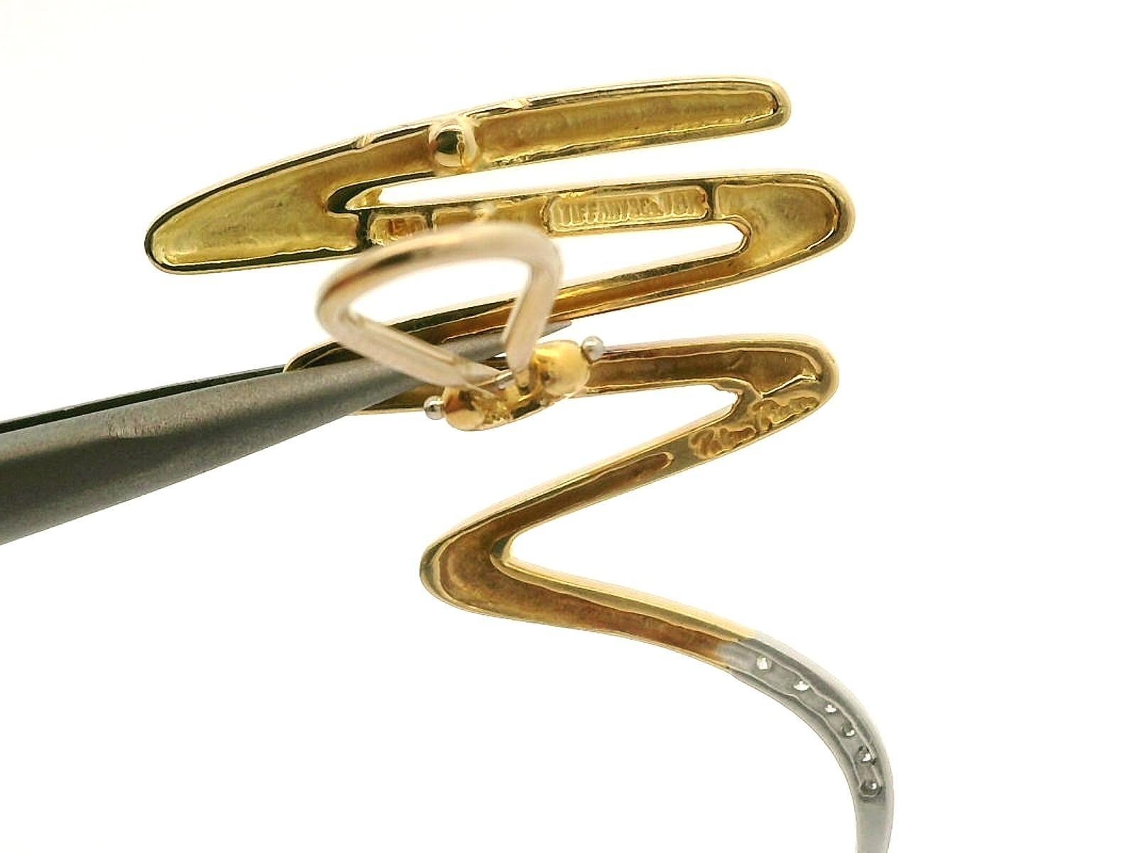 Tiffany & Co. Paloma Picasso 18k Gold Platinum 0.15ctw Diamond Zig Zag Earrings For Sale 4