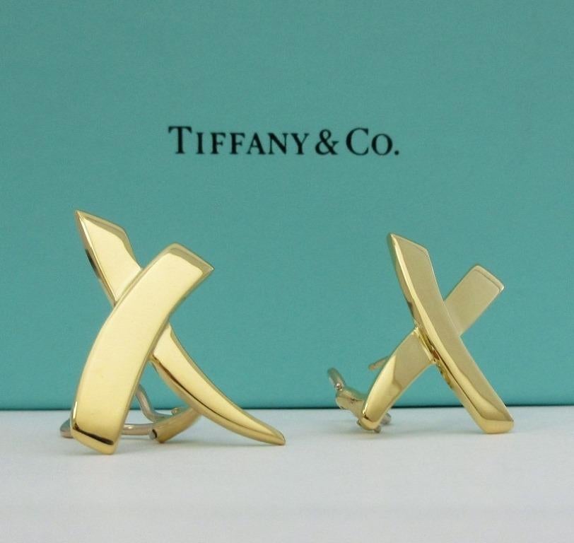 TIFFANY & Co. Paloma Picasso 18 Karat Gold X-Ohrringe Extra groß im Zustand „Hervorragend“ im Angebot in Los Angeles, CA