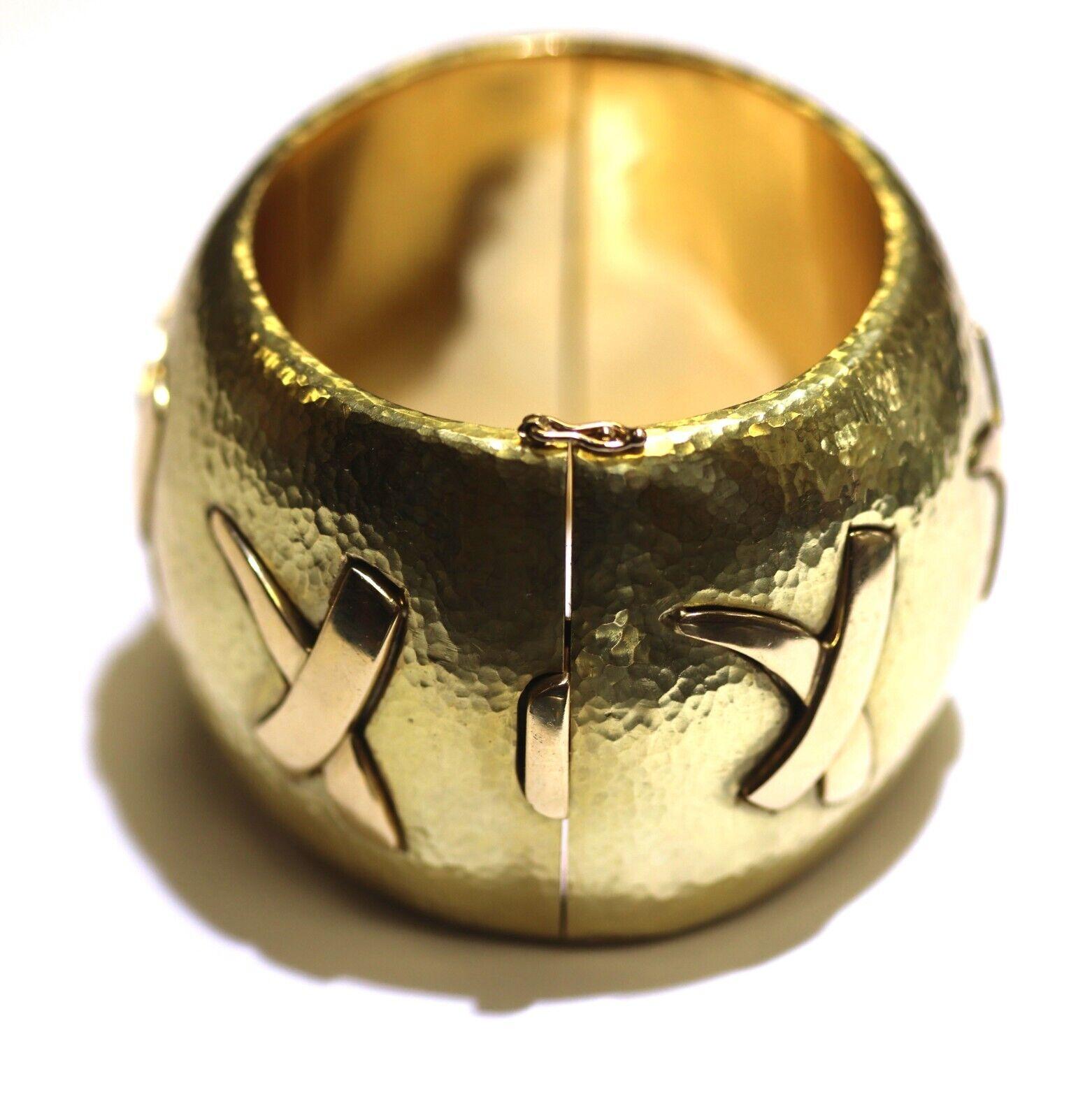 Women's or Men's TIFFANY & CO. PALOMA PICASSO 18k Hammered Yellow Gold X Cuff Bracelet 1990 Rare