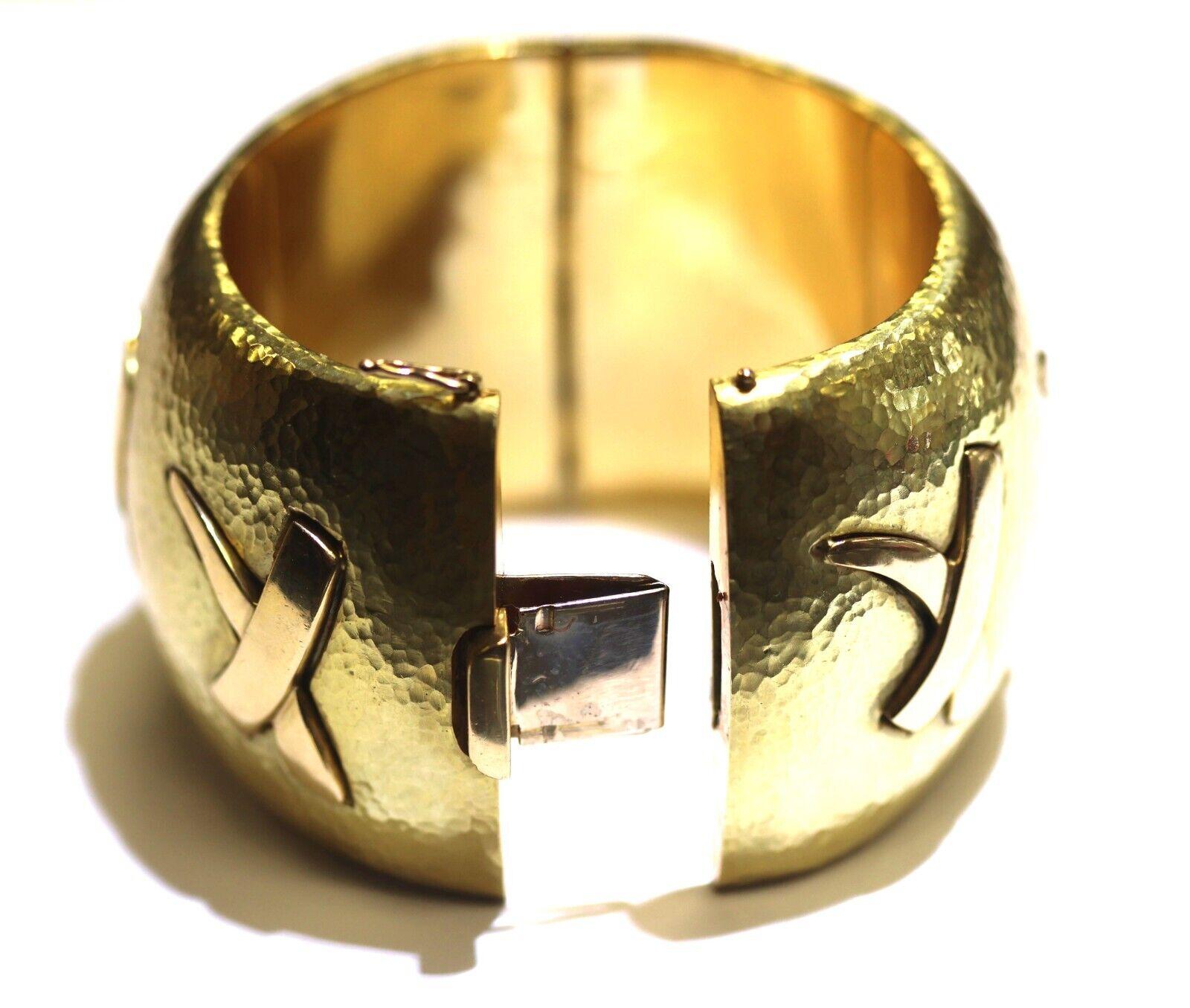 TIFFANY & CO. PALOMA PICASSO 18k Hammered Yellow Gold X Cuff Bracelet 1990 Rare 2