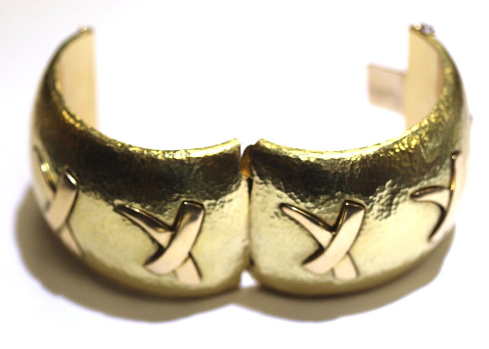TIFFANY & CO. PALOMA PICASSO 18k Hammered Yellow Gold X Cuff Bracelet 1990 Rare 3