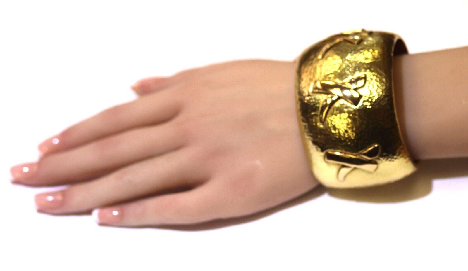 TIFFANY & CO. PALOMA PICASSO 18k Hammered Yellow Gold X Cuff Bracelet 1990 Rare 5