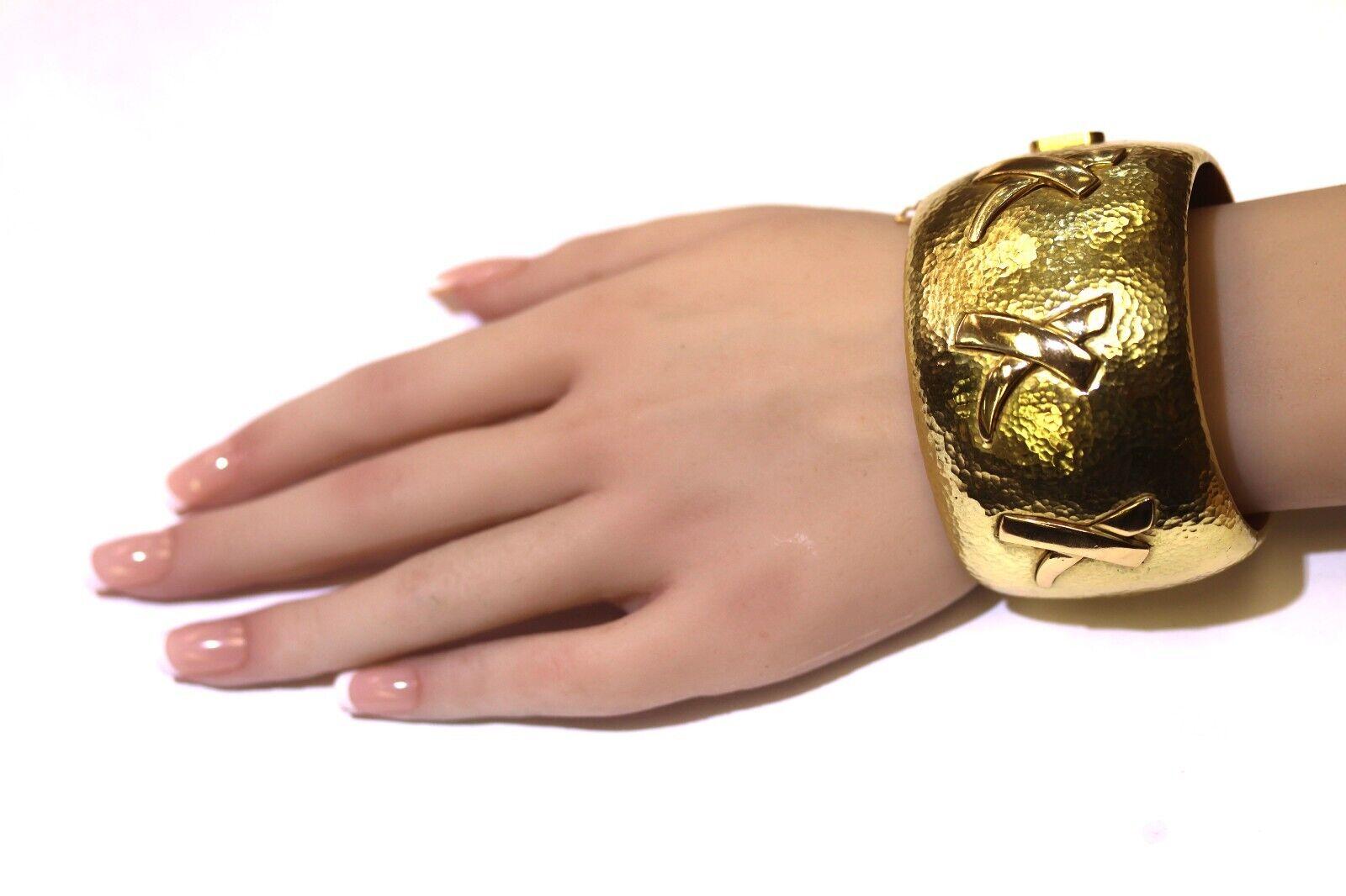 TIFFANY & CO. PALOMA PICASSO 18k Hammered Yellow Gold X Cuff Bracelet 1990 Rare 6