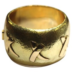 TIFFANY & CO. PALOMA PICASSO 18k Hammered Yellow Gold X Cuff Bracelet 1990 Rare