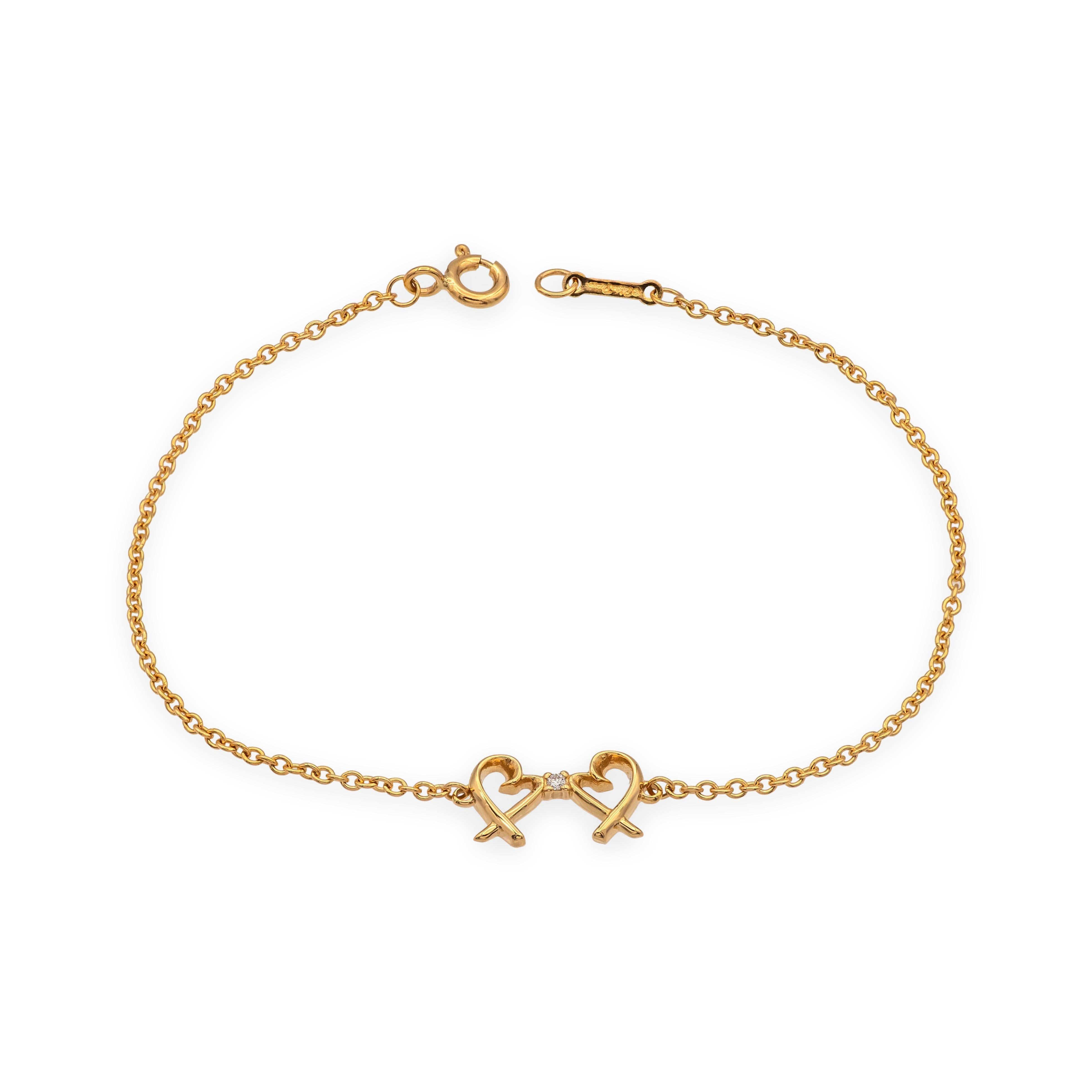 Round Cut Tiffany & Co. Paloma Picasso 18K Rose Gold Double Loving Heart Bracelet 7