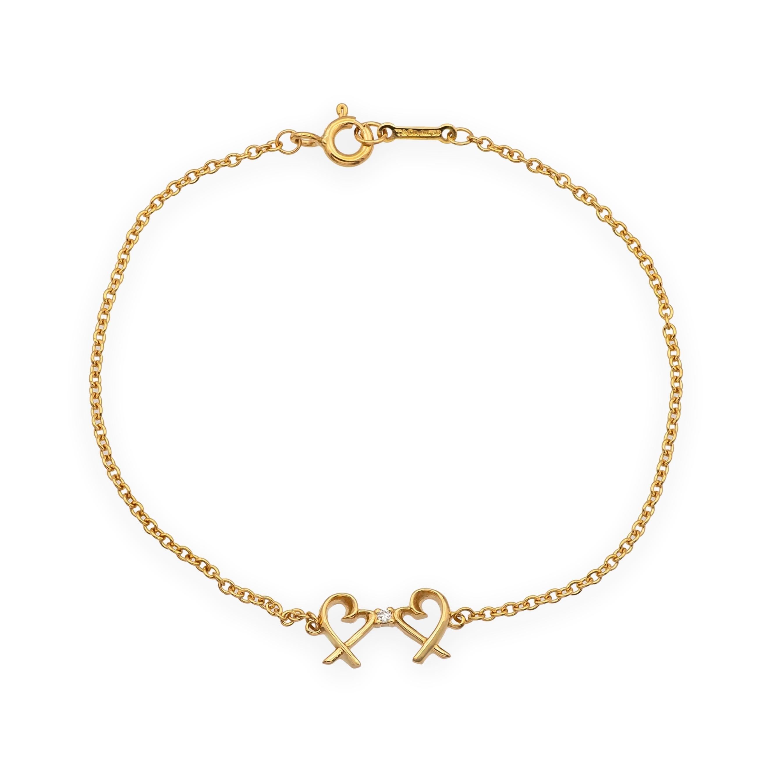 Tiffany & Co. Paloma Picasso 18K Rose Gold Double Loving Heart Bracelet 7" For Sale